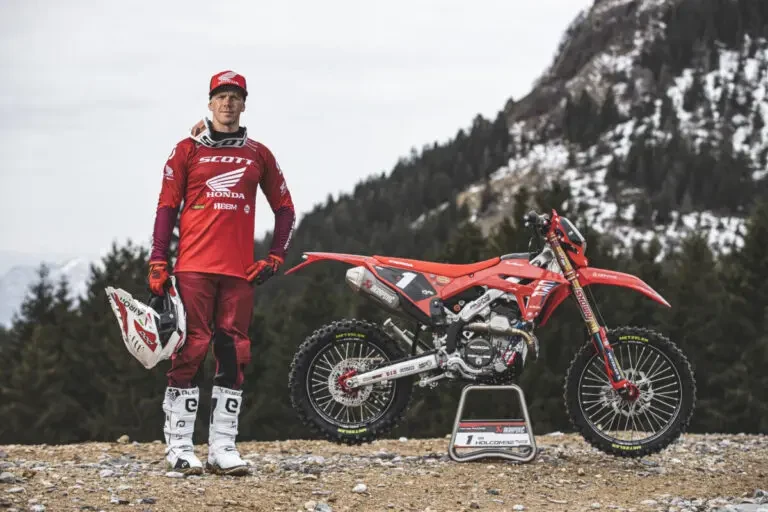 Steve Holcombe with enduro motorcycle
